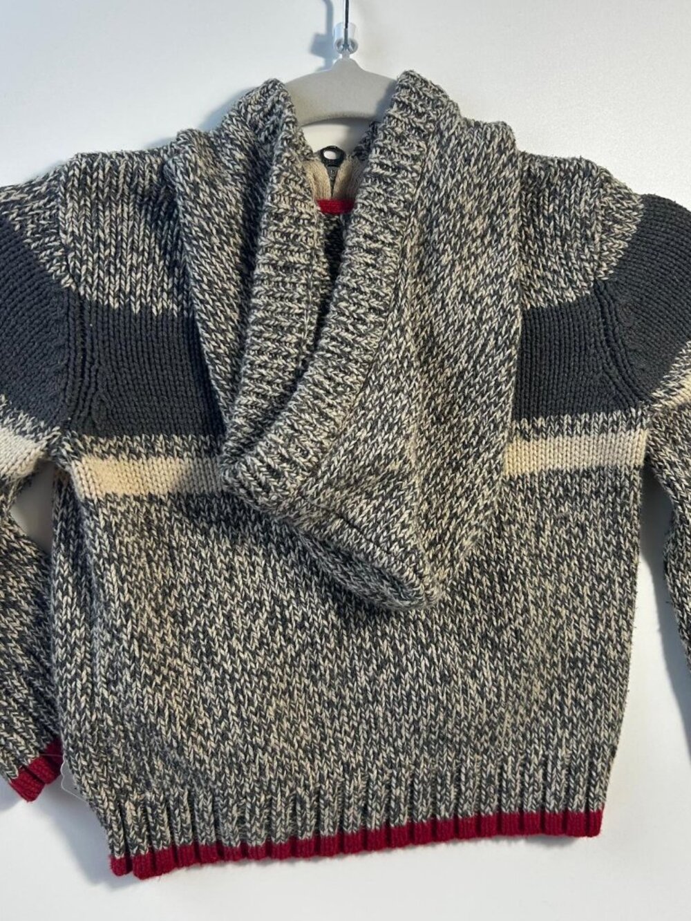 Roots Cabin Kids Chunky Knit Zip Cardigan Sweater – Grey Black Red – Size 2T - Picture 3 of 4